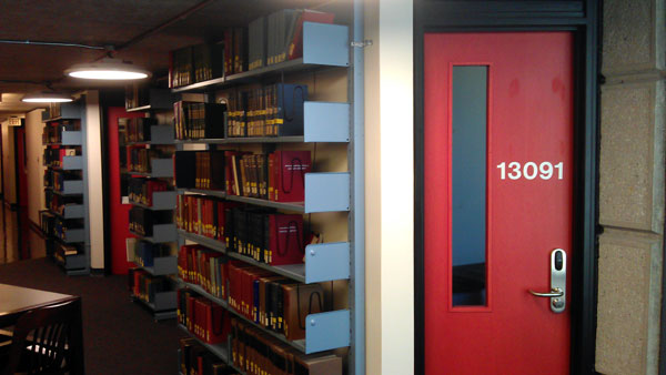 Robarts library stacks with carrel door 13091 showingel door
