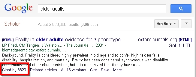 screenshot of google scholar search results screen
